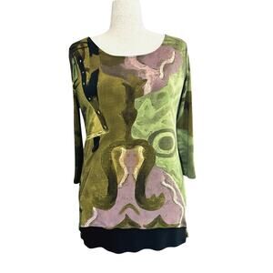 Eva Varro Tunic Layered Watercolor Top Abstract Stretch Size Large Art to Wear